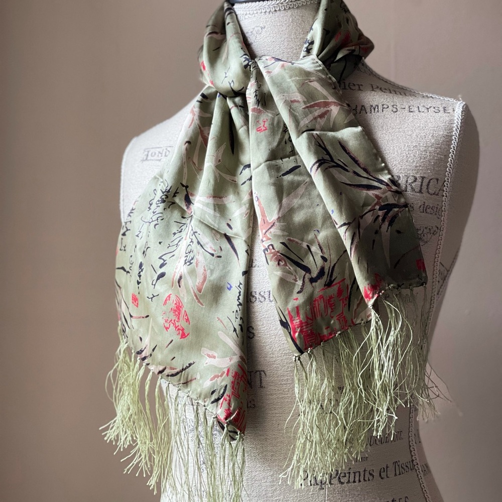 Vintage 100% Silk Fringe Scarf